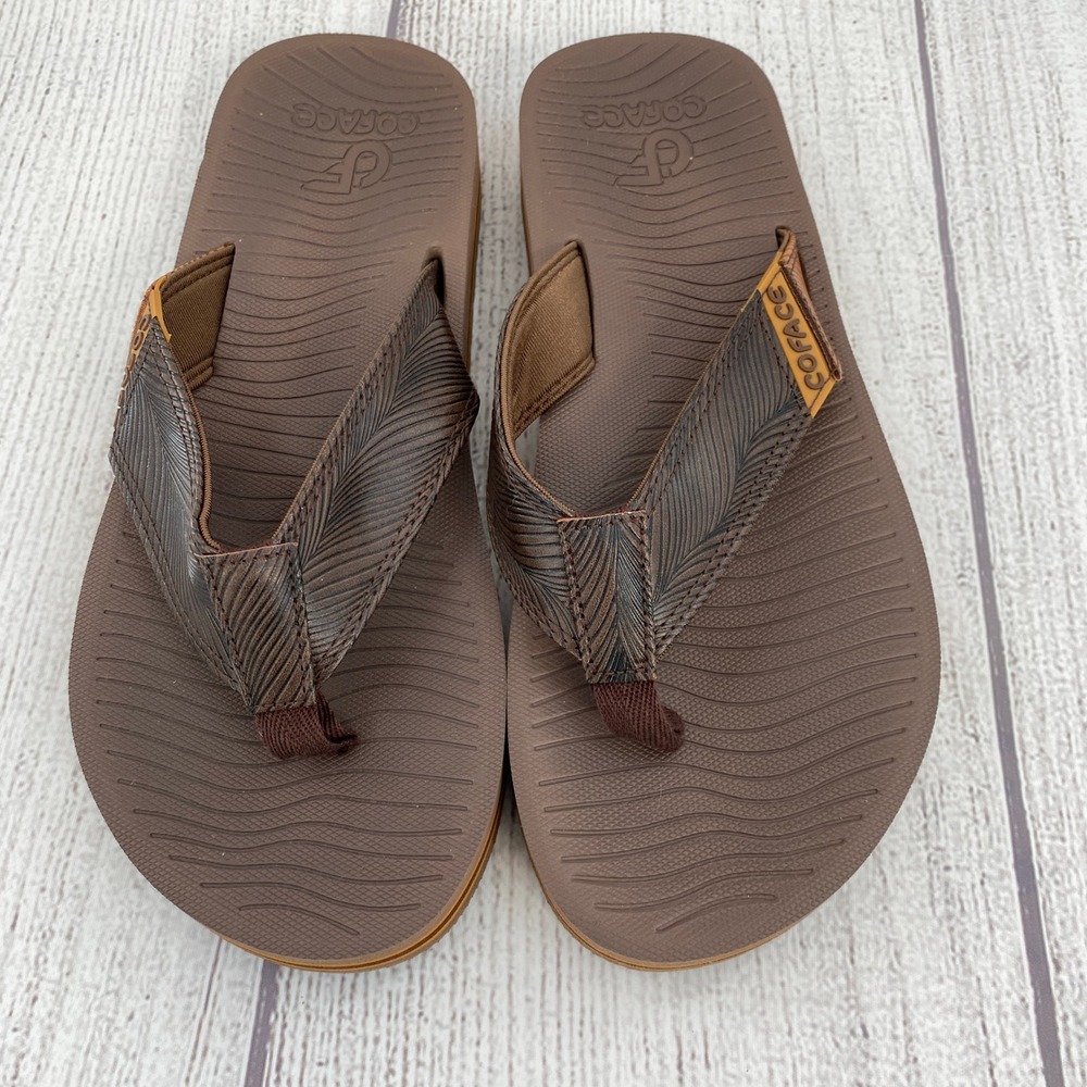 Coface Flip Flop Sandals Mens 10 Brown Yoga Mat Textured Straps Summer Sandal